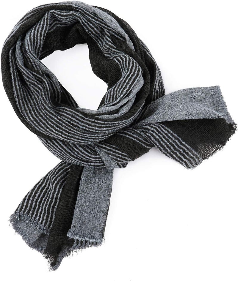 GERINLY Cotton-Linen Scarves Mens Stripe Crinkle Long Scarf Fashion Wrap Shawl for Travel - Image 3